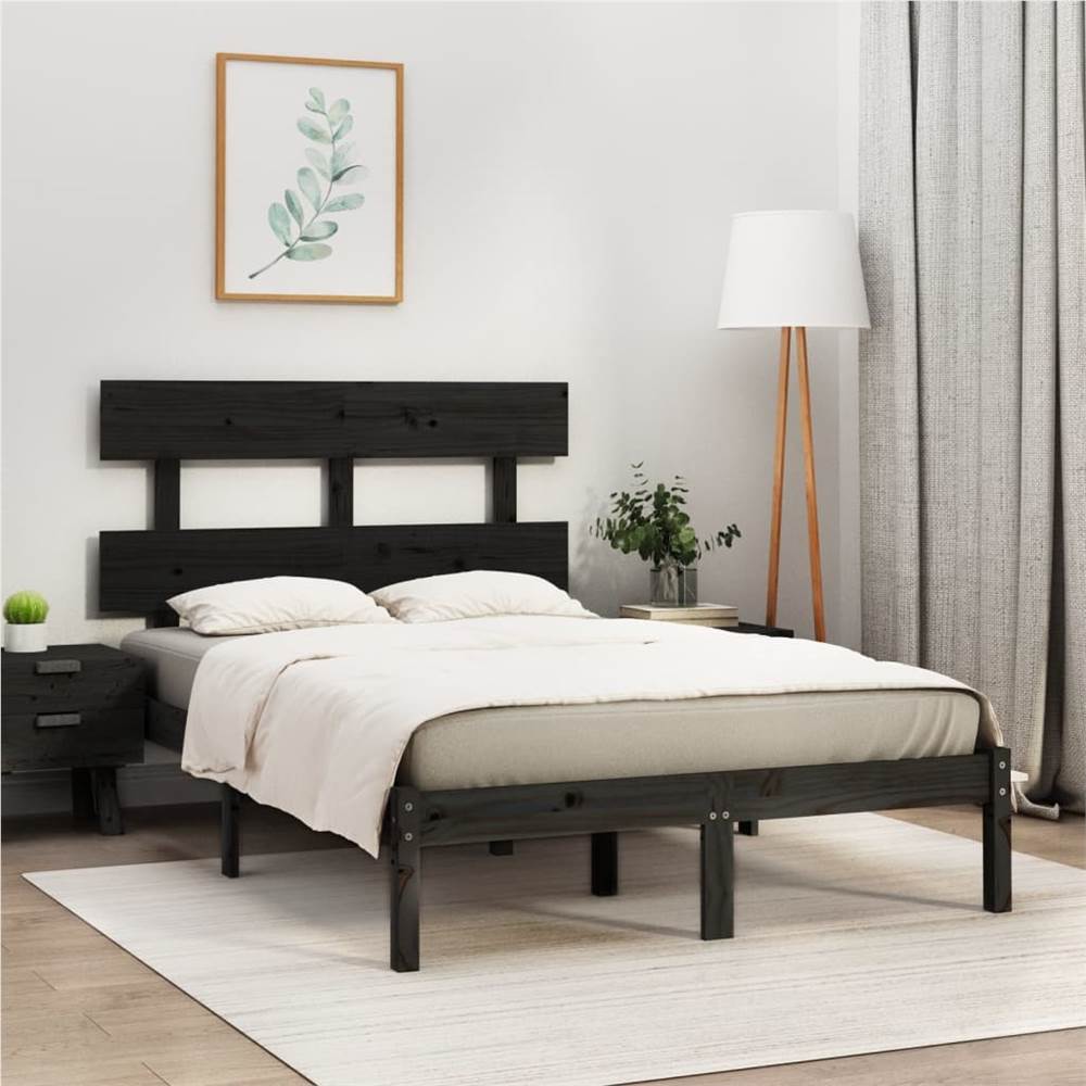 Bed Frame Black Solid Wood 120x190 cm 4FT Small Double Bed Frame Black Solid Wood 120x190 Cm 4FT Small Double -NEWTRAL Sales Shop Bed Frame Black Solid Wood 120x190 cm 4FT Small Double 515275 0