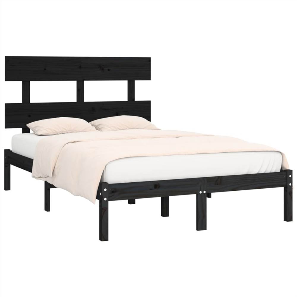 Bed Frame Black Solid Wood 120x190 cm 4FT Small Double Bed Frame Black Solid Wood 120x190 Cm 4FT Small Double -NEWTRAL Sales Shop Bed Frame Black Solid Wood 120x190 cm 4FT Small Double 515275 2