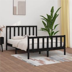 Bed Frame Black Solid Wood 120x190 Cm 4FT Small Double