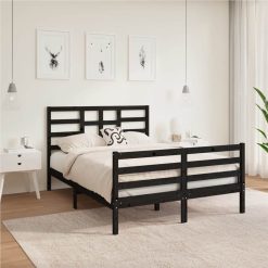 Bed Frame Black Solid Wood 120x190 Cm 4FT Small Double