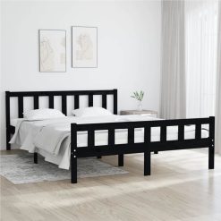 Bed Frame Black Solid Wood 120x200 Cm