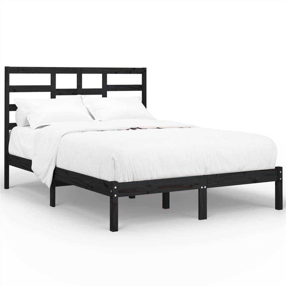Bed Frame Black Solid Wood 135x190 cm 4FT6 Double Bed Frame Black Solid Wood 135x190 Cm 4FT6 Double -NEWTRAL Sales Shop Bed Frame Black Solid Wood 135x190 cm 4FT6 Double 509685 1
