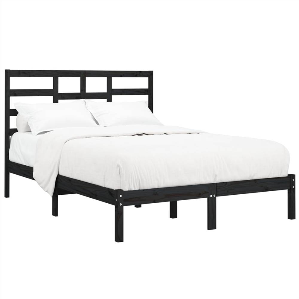 Bed Frame Black Solid Wood 135x190 cm 4FT6 Double Bed Frame Black Solid Wood 135x190 Cm 4FT6 Double -NEWTRAL Sales Shop Bed Frame Black Solid Wood 135x190 cm 4FT6 Double 509685 2
