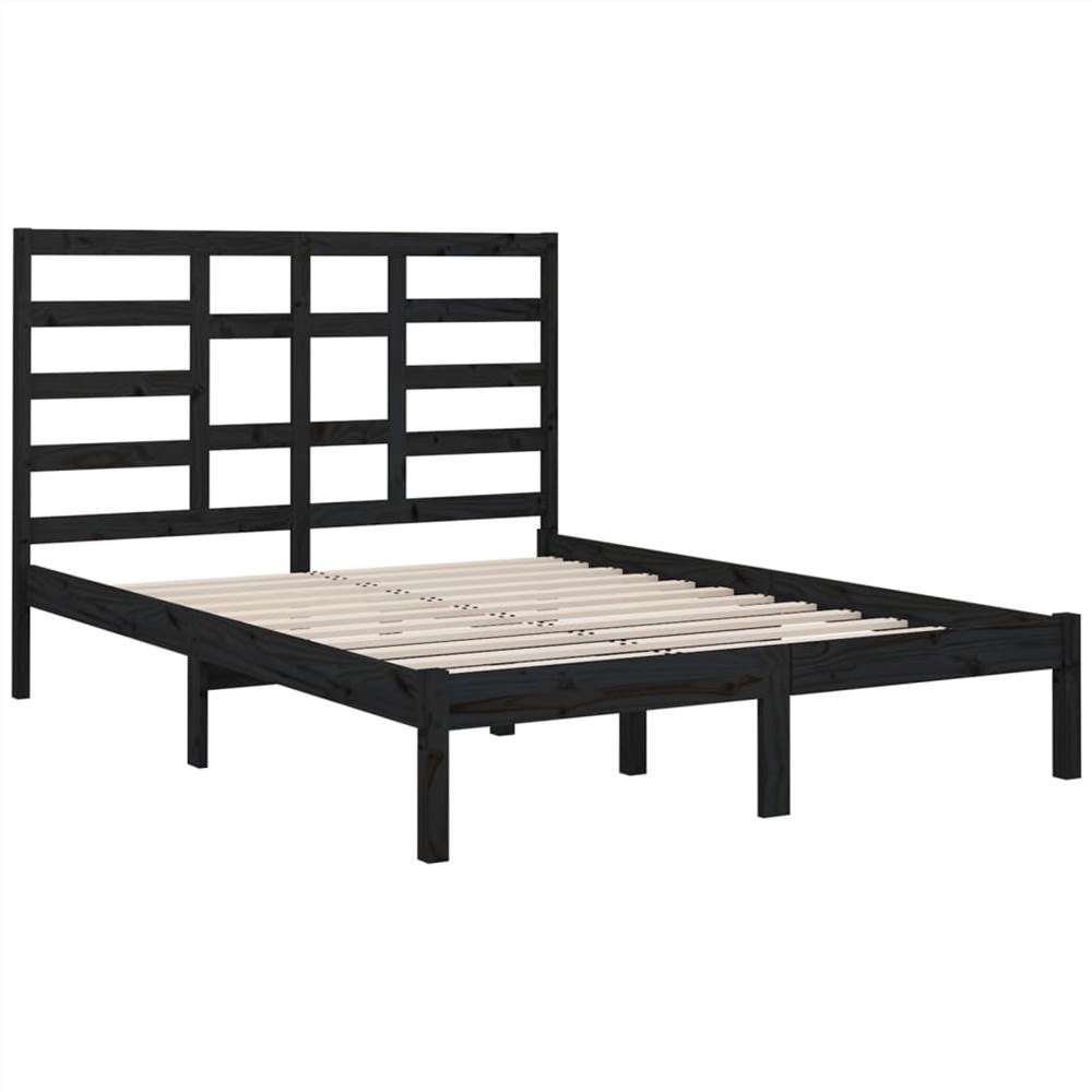 Bed Frame Black Solid Wood 135x190 cm 4FT6 Double Bed Frame Black Solid Wood 135x190 Cm 4FT6 Double -NEWTRAL Sales Shop Bed Frame Black Solid Wood 135x190 cm 4FT6 Double 509685 3
