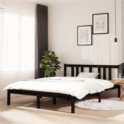 Bed Frame Black Solid Wood 135x190 Cm 4FT6 Double