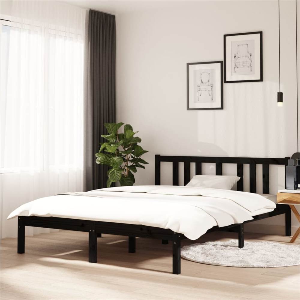 Bed Frame Black Solid Wood 135x190 cm 4FT6 Double Bed Frame Black Solid Wood 135x190 Cm 4FT6 Double -NEWTRAL Sales Shop Bed Frame Black Solid Wood 135x190 cm 4FT6 Double 509738 0