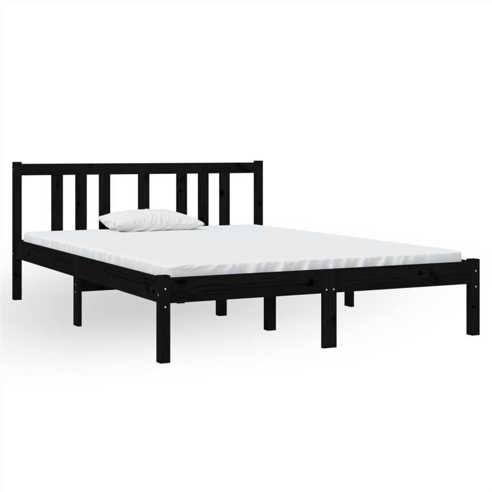 Bed Frame Black Solid Wood 135x190 cm 4FT6 Double Bed Frame Black Solid Wood 135x190 Cm 4FT6 Double -NEWTRAL Sales Shop Bed Frame Black Solid Wood 135x190 cm 4FT6 Double 509738 1