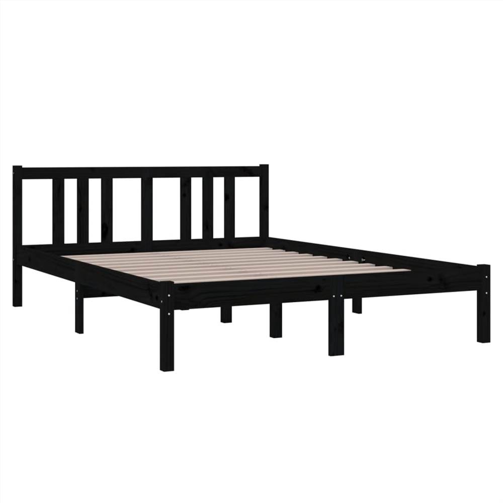 Bed Frame Black Solid Wood 135x190 cm 4FT6 Double Bed Frame Black Solid Wood 135x190 Cm 4FT6 Double -NEWTRAL Sales Shop Bed Frame Black Solid Wood 135x190 cm 4FT6 Double 509738 2