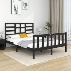 Bed Frame Black Solid Wood 135x190 Cm 4FT6 Double