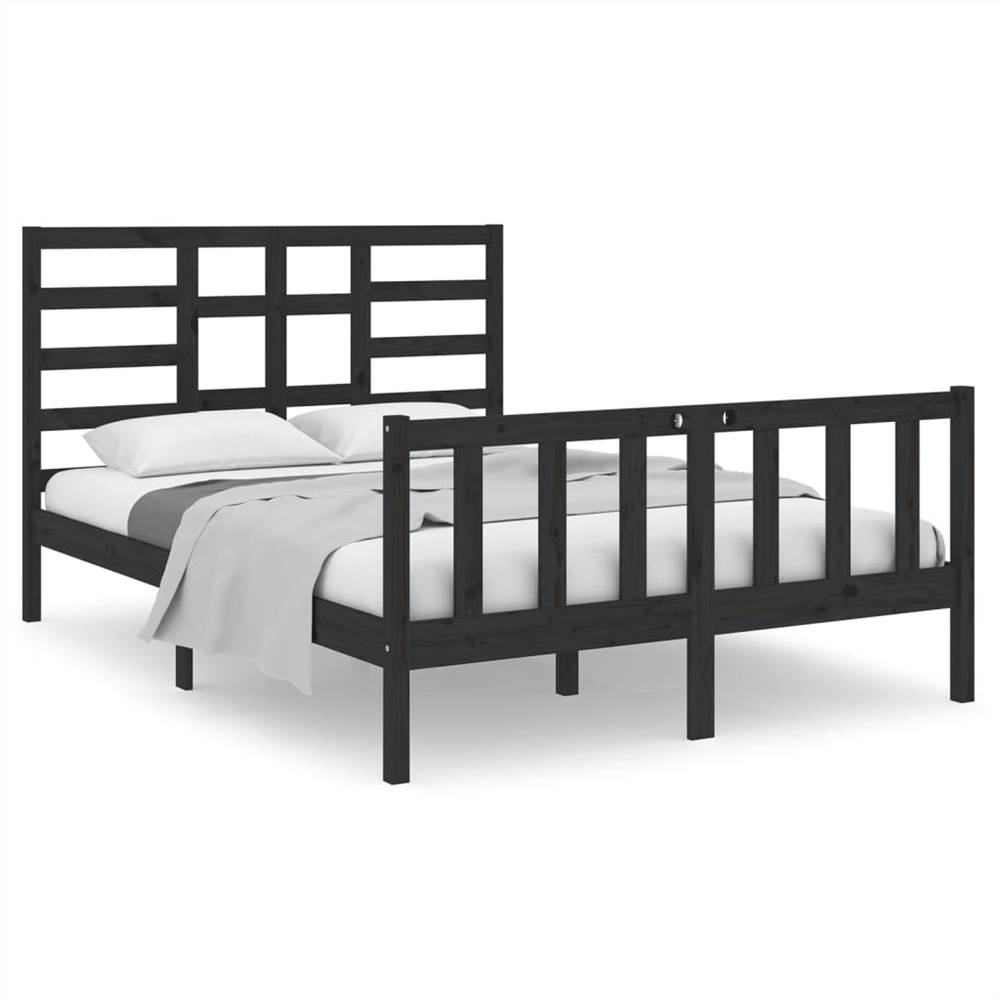 Bed Frame Black Solid Wood 135x190 cm 4FT6 Double Bed Frame Black Solid Wood 135x190 Cm 4FT6 Double -NEWTRAL Sales Shop Bed Frame Black Solid Wood 135x190 cm 4FT6 Double 510962 1