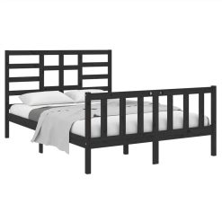 Bed Frame Black Solid Wood 135x190 Cm 4FT6 Double 2 Bed Frame Black Solid Wood 135x190 Cm 4FT6 Double -NEWTRAL Sales Shop Bed Frame Black Solid Wood 135x190 cm 4FT6 Double 510962 2
