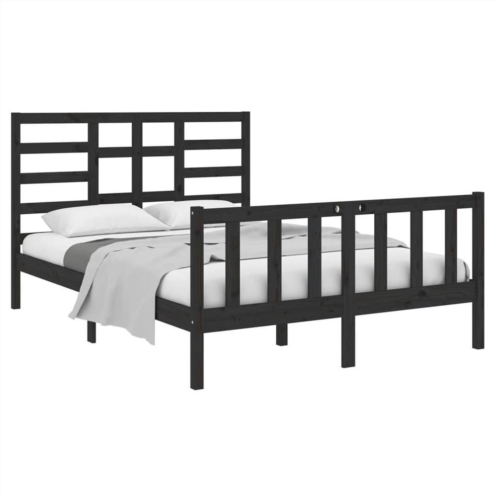 Bed Frame Black Solid Wood 135x190 cm 4FT6 Double Bed Frame Black Solid Wood 135x190 Cm 4FT6 Double -NEWTRAL Sales Shop Bed Frame Black Solid Wood 135x190 cm 4FT6 Double 510962 2