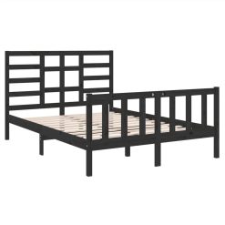 Bed Frame Black Solid Wood 135x190 Cm 4FT6 Double 3 Bed Frame Black Solid Wood 135x190 Cm 4FT6 Double -NEWTRAL Sales Shop Bed Frame Black Solid Wood 135x190 cm 4FT6 Double 510962 3