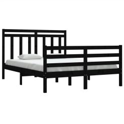 Bed Frame Black Solid Wood 135x190 Cm 4FT6 Double -NEWTRAL Sales Shop Bed Frame Black Solid Wood 135x190 cm 4FT6 Double 512742 2