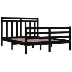 Bed Frame Black Solid Wood 135x190 Cm 4FT6 Double -NEWTRAL Sales Shop Bed Frame Black Solid Wood 135x190 cm 4FT6 Double 512742 3