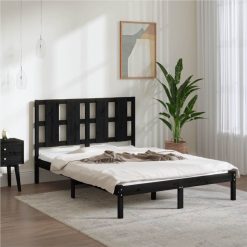 Bed Frame Black Solid Wood 135x190 Cm 4FT6 Double
