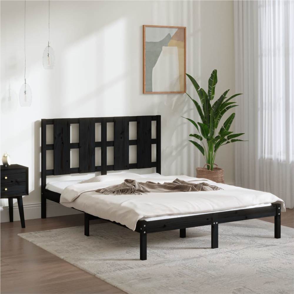 Bed Frame Black Solid Wood 135x190 cm 4FT6 Double Bed Frame Black Solid Wood 135x190 Cm 4FT6 Double -NEWTRAL Sales Shop Bed Frame Black Solid Wood 135x190 cm 4FT6 Double 514349 0