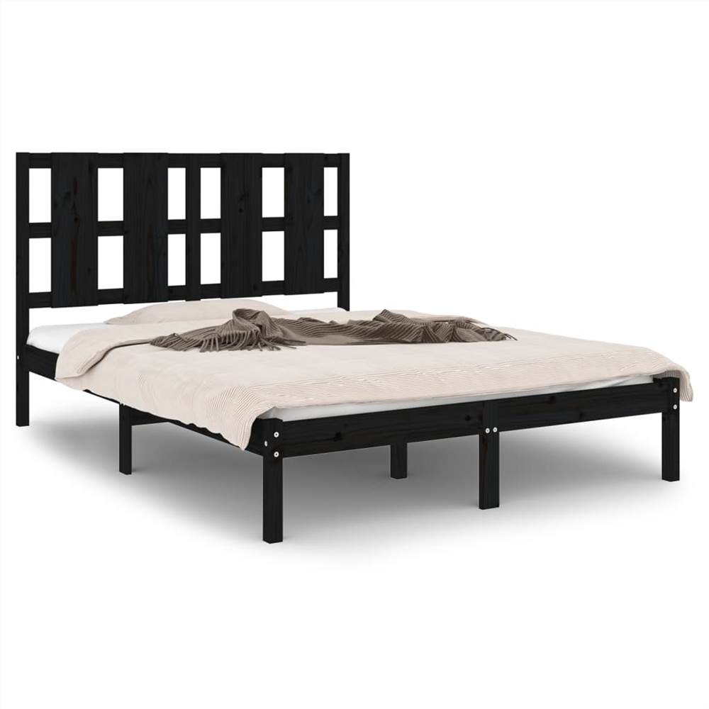 Bed Frame Black Solid Wood 135x190 cm 4FT6 Double Bed Frame Black Solid Wood 135x190 Cm 4FT6 Double -NEWTRAL Sales Shop Bed Frame Black Solid Wood 135x190 cm 4FT6 Double 514349 1