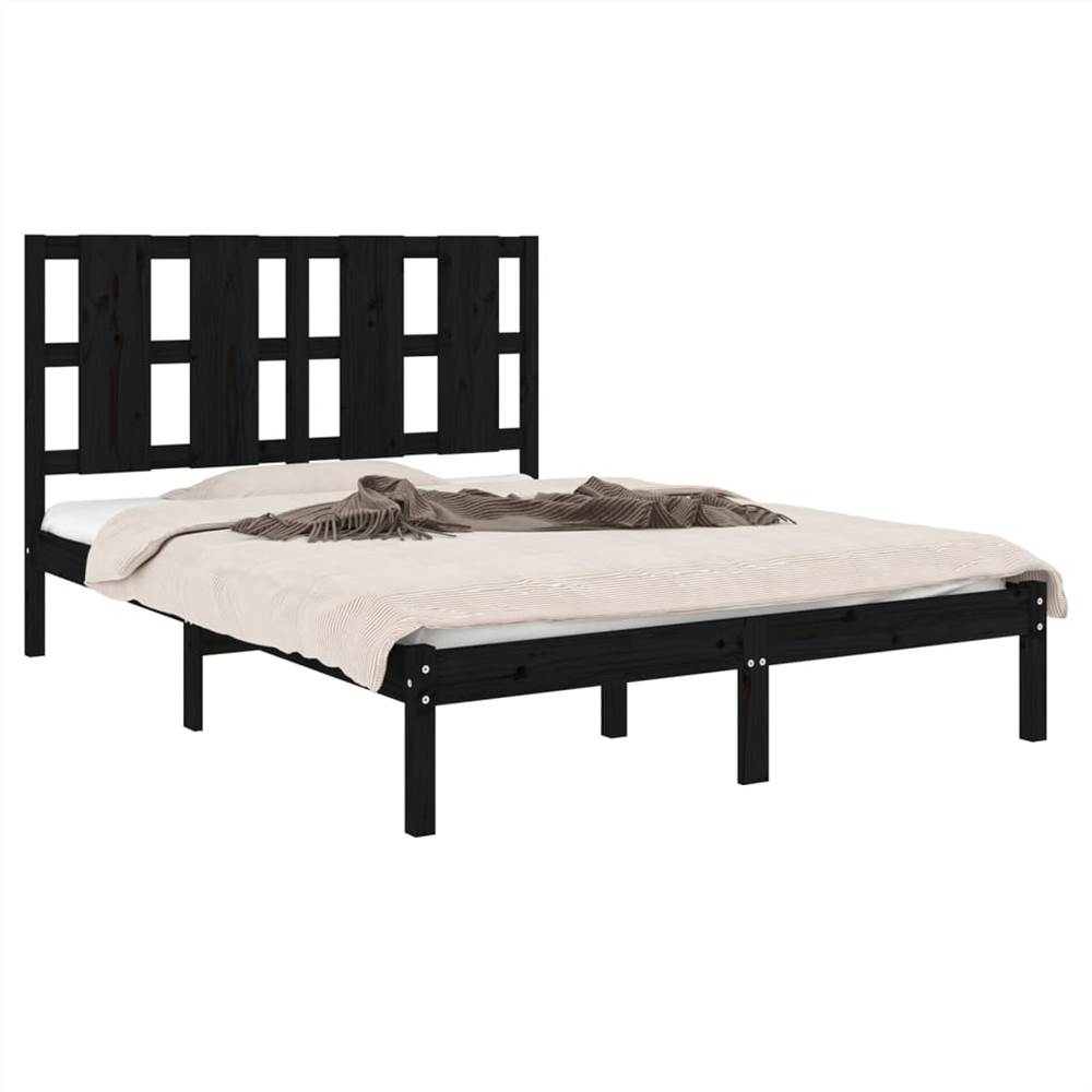 Bed Frame Black Solid Wood 135x190 cm 4FT6 Double Bed Frame Black Solid Wood 135x190 Cm 4FT6 Double -NEWTRAL Sales Shop Bed Frame Black Solid Wood 135x190 cm 4FT6 Double 514349 2
