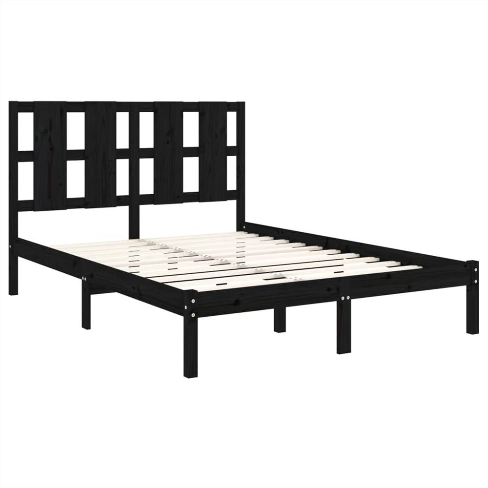 Bed Frame Black Solid Wood 135x190 cm 4FT6 Double Bed Frame Black Solid Wood 135x190 Cm 4FT6 Double -NEWTRAL Sales Shop Bed Frame Black Solid Wood 135x190 cm 4FT6 Double 514349 3
