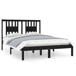 Bed Frame Black Solid Wood 135x190 Cm 4FT6 Double