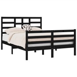Bed Frame Black Solid Wood 135x190 Cm 4FT6 Double -NEWTRAL Sales Shop Bed Frame Black Solid Wood 135x190 cm 4FT6 Double 515877 2
