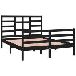 Bed Frame Black Solid Wood 135x190 Cm 4FT6 Double -NEWTRAL Sales Shop Bed Frame Black Solid Wood 135x190 cm 4FT6 Double 515877 3