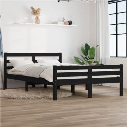 Bed Frame Black Solid Wood 140x190 Cm