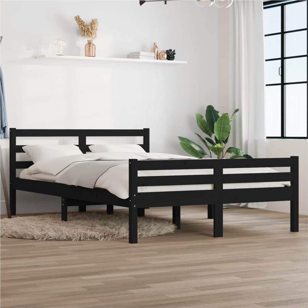 Bed Frame Black Solid Wood 140x190 cm Bed Frame Black Solid Wood 140x190 Cm -NEWTRAL Sales Shop Bed Frame Black Solid Wood 140x190 cm 509616 0