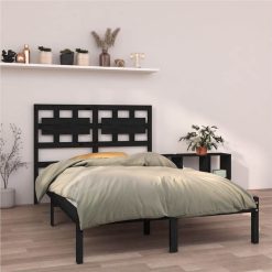 Bed Frame Black Solid Wood 140x190 Cm