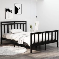 Bed Frame Black Solid Wood 140x190 Cm