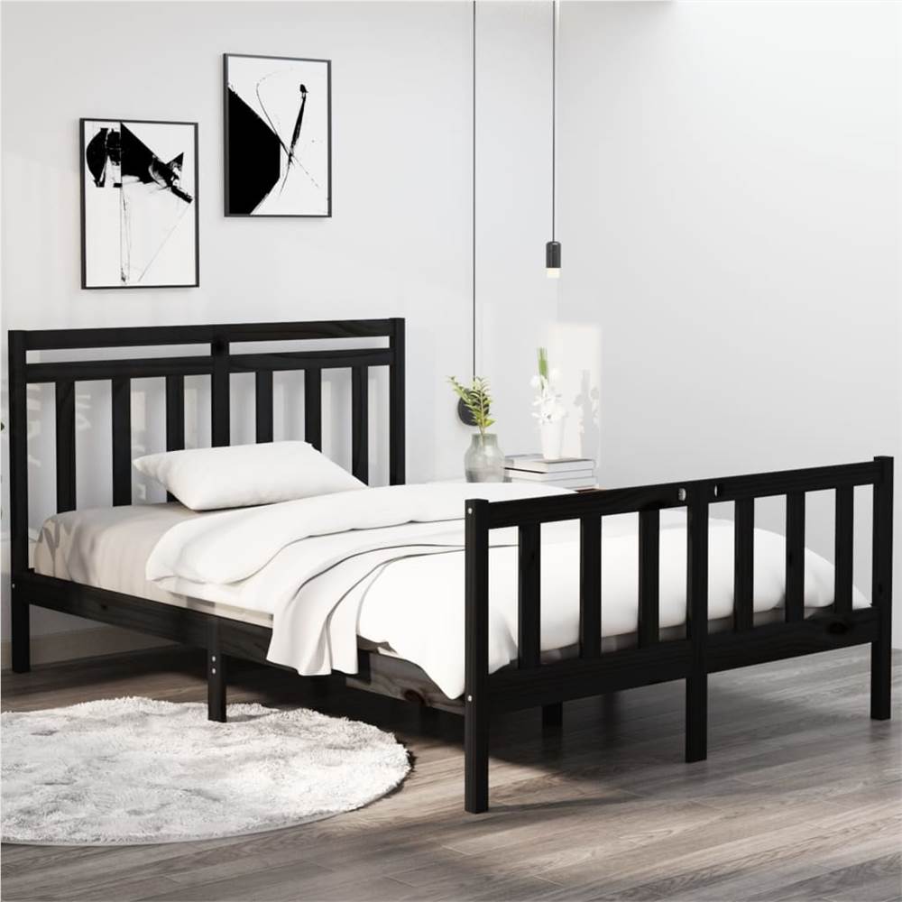 Bed Frame Black Solid Wood 140x190 cm Bed Frame Black Solid Wood 140x190 Cm -NEWTRAL Sales Shop Bed Frame Black Solid Wood 140x190 cm 512878 0