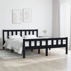 Bed Frame Black Solid Wood 140x190 Cm