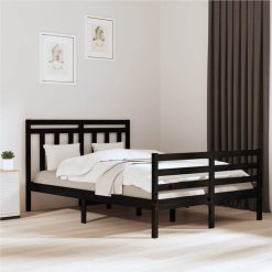 Bed Frame Black Solid Wood 140x200 Cm