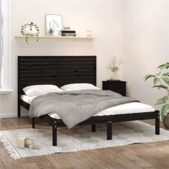 Bed Frame Black Solid Wood 140x200 Cm