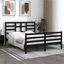 Bed Frame Black Solid Wood 150x200 Cm 5FT King Size
