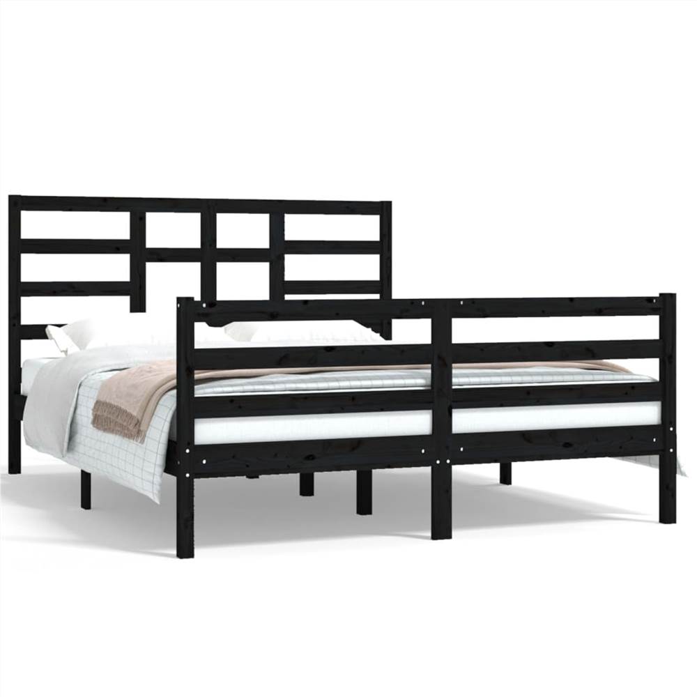 Bed Frame Black Solid Wood 150x200 cm 5FT King Size Bed Frame Black Solid Wood 150x200 Cm 5FT King Size -NEWTRAL Sales Shop Bed Frame Black Solid Wood 150x200 cm 5FT King Size 509718 1