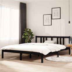 Bed Frame Black Solid Wood 150x200 Cm 5FT King Size