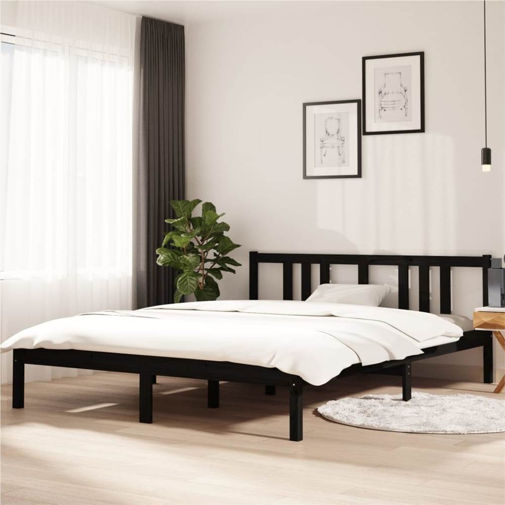 Bed Frame Black Solid Wood 150x200 cm 5FT King Size Bed Frame Black Solid Wood 150x200 Cm 5FT King Size -NEWTRAL Sales Shop Bed Frame Black Solid Wood 150x200 cm 5FT King Size 511141 0