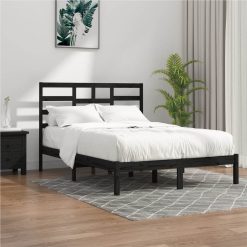 Bed Frame Black Solid Wood 160x200 Cm