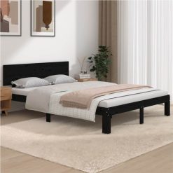 Bed Frame Black Solid Wood 160x200 Cm 5FT King Size