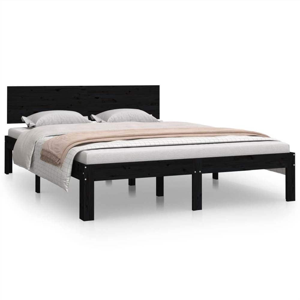 Bed Frame Black Solid Wood 160x200 cm 5FT King Size Bed Frame Black Solid Wood 160x200 Cm 5FT King Size -NEWTRAL Sales Shop Bed Frame Black Solid Wood 160x200 cm 5FT King Size 511150 1