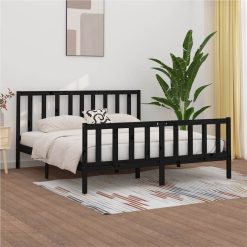 Bed Frame Black Solid Wood 180x200 Cm 6FT Super King