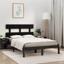 Bed Frame Black Solid Wood 180x200 Cm 6FT Super King