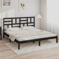 Bed Frame Black Solid Wood 200x200 Cm