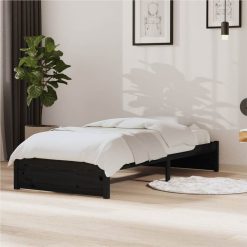 Bed Frame Black Solid Wood 90x190 Cm 3FT Single