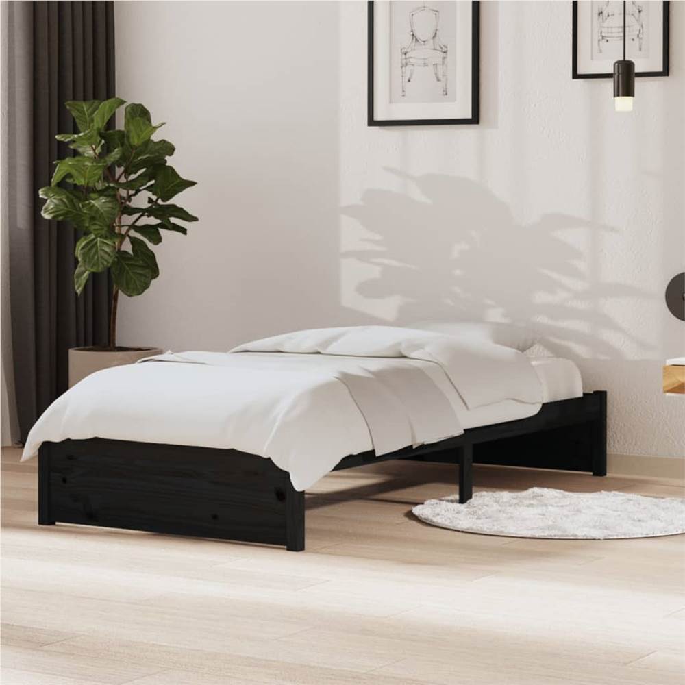 Bed Frame Black Solid Wood 90x190 cm 3FT Single Bed Frame Black Solid Wood 90x190 Cm 3FT Single -NEWTRAL Sales Shop Bed Frame Black Solid Wood 90x190 cm 3FT Single 510910 0