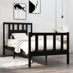 Bed Frame Black Solid Wood 90x190 Cm 3FT Single
