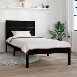 Bed Frame Black Solid Wood 90x190 Cm 3FT Single