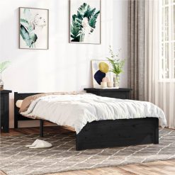 Bed Frame Black Solid Wood 90x200 Cm